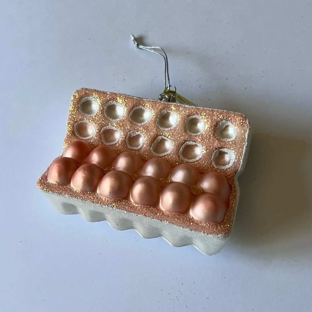 CODY FOSTER ONE DOZEN BROWN ORGANIC EGGS GLASS CHRISTMAS ORNAMENT NEW